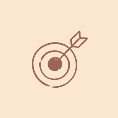 graphic of a target with an arrow in the bullseye (brown over beige BG)